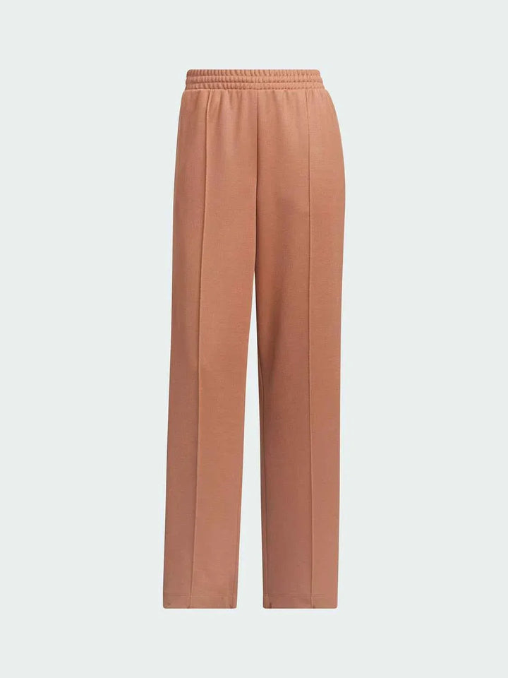 Adidas wide-fit soft fabric sports pants with elastic waistband in brown