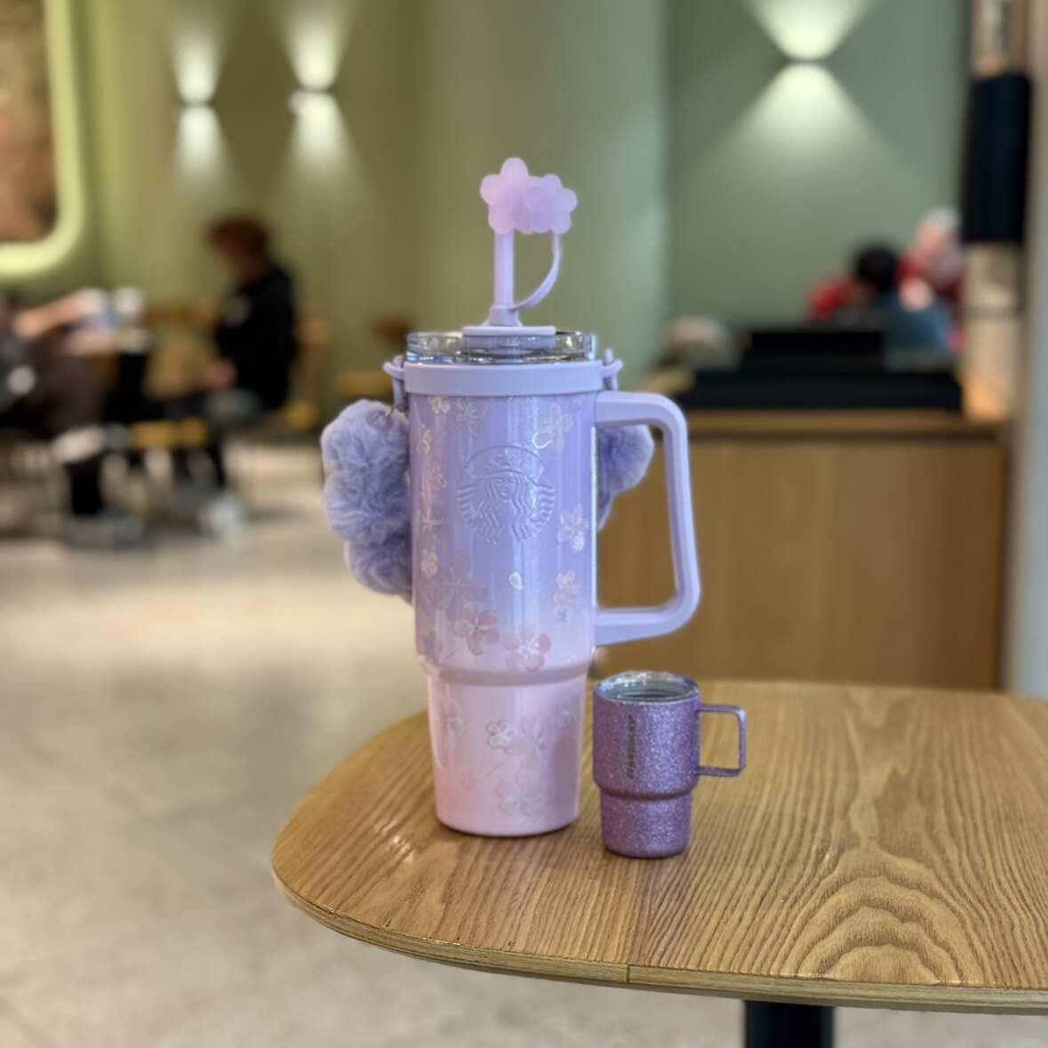 Starbucks cup 2026 spring new product Twilight cherry blossom series high-value glass straw stainless steel thermos cup.