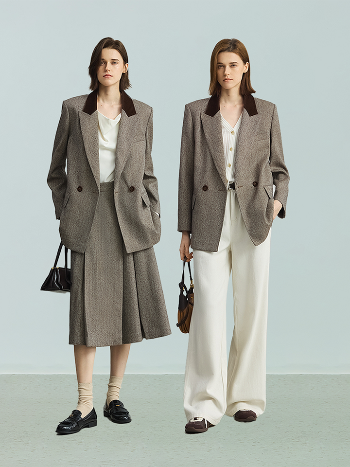 Elite suit LILY2025 women's retro corduroy splicing high-end autumn blazer with matching skirt and pants.