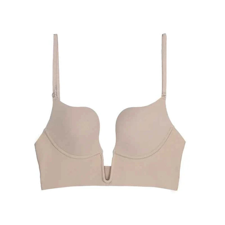 SKIMS Kardashian seamless deep V bra for women, beige, breathable summer underwear with adjustable straps