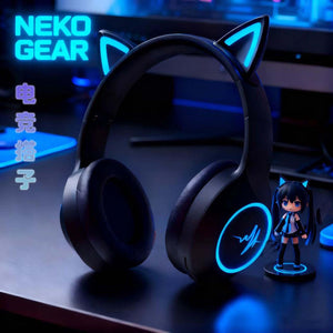 Cute headphones - سماعة الألعاب اللاسلكية Cat Ear بإضاءة RGB.