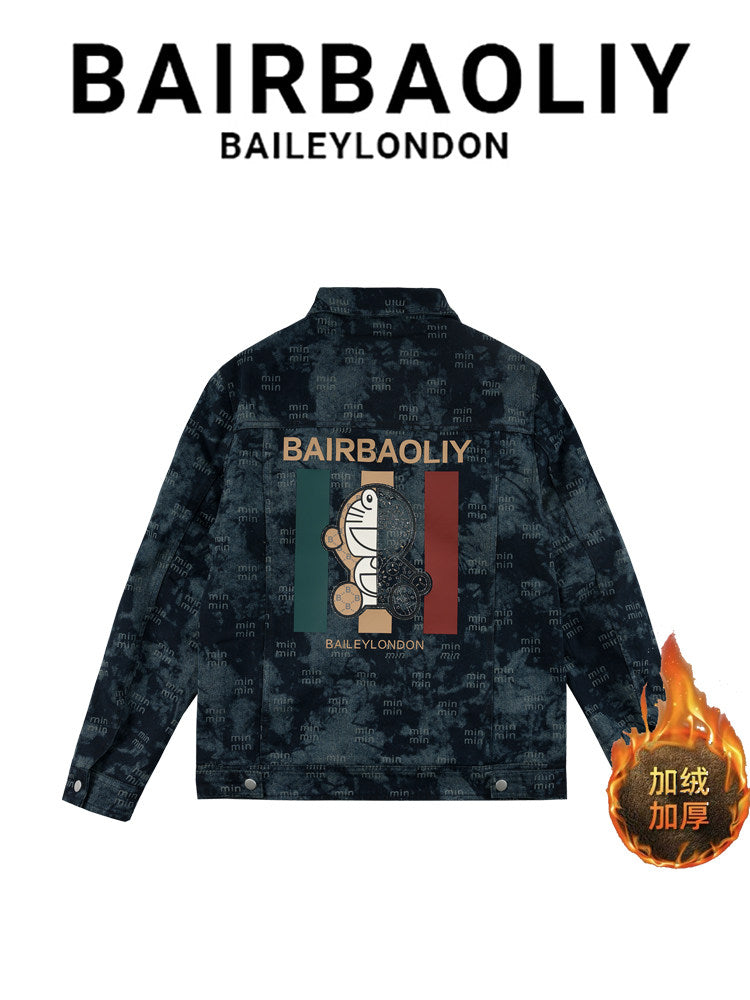 BAIRBAOLIY Doraemon big brand texture small fragrance full letter jacquard slim version velvet thickened denim