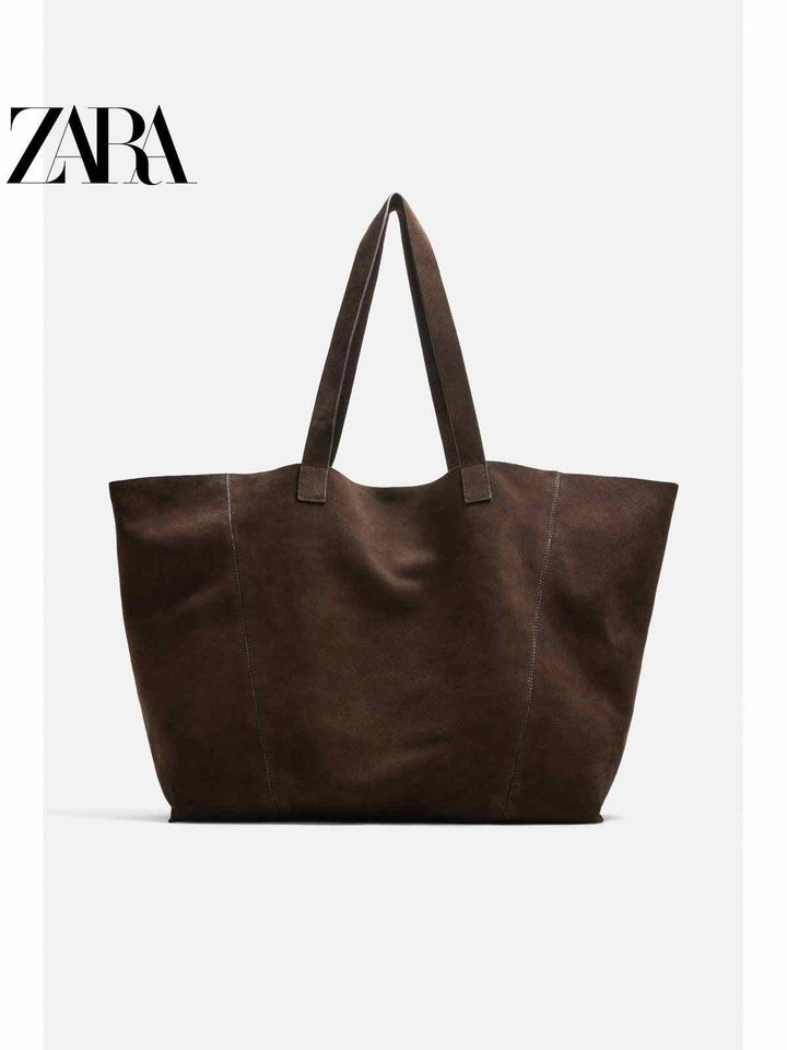 ZARA2025 Summer New Men's Bag Suede Trim Leather Tote Bag 3313620 700