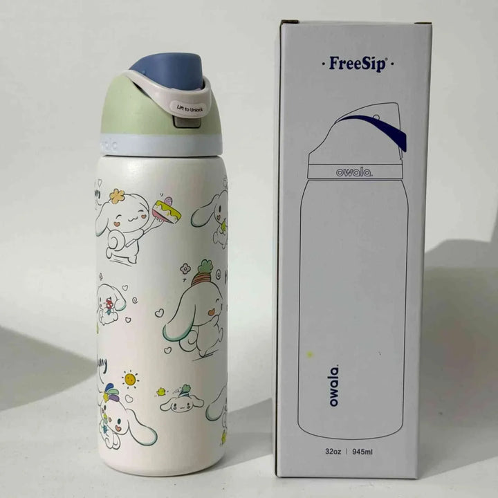 زجاجة Owala FreeSip مزودة بفوهة مزدوجة وتصميم ذكي مقاوم للتسرب مع غطاء أمان ومصنوعة من فولاذ مقاوم للصدأ للحفاظ على برودة المشروبات حتى 24 ساعة
