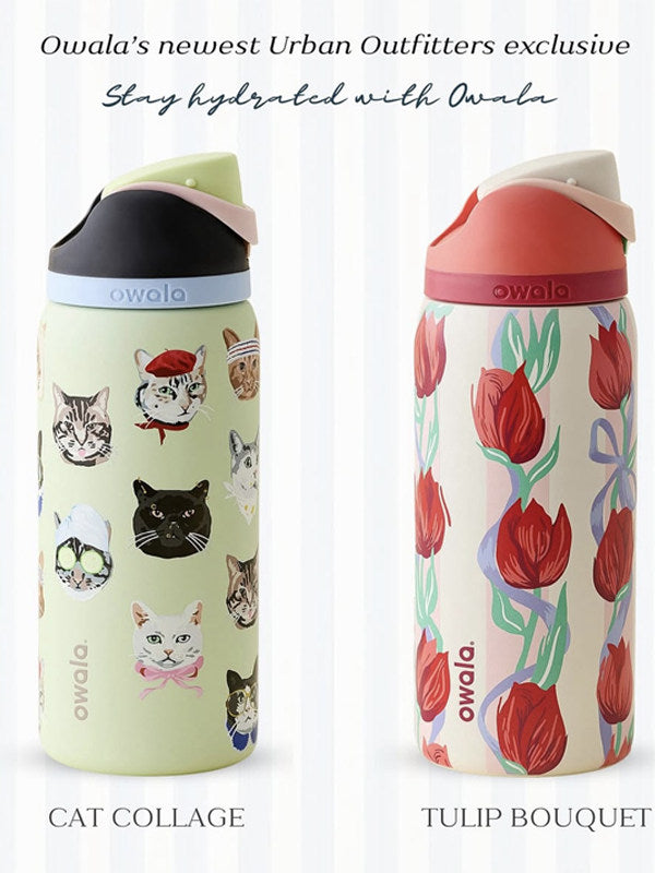 American version of Owala UO co-branded red tulip thermos cup cat picnic model portable thermos cup with straw