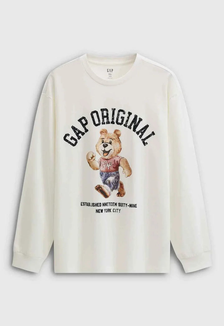 Gap هودي أصلي بتصميم دب كاجوال للجنسين من قطن نقي وألوان ثابتة