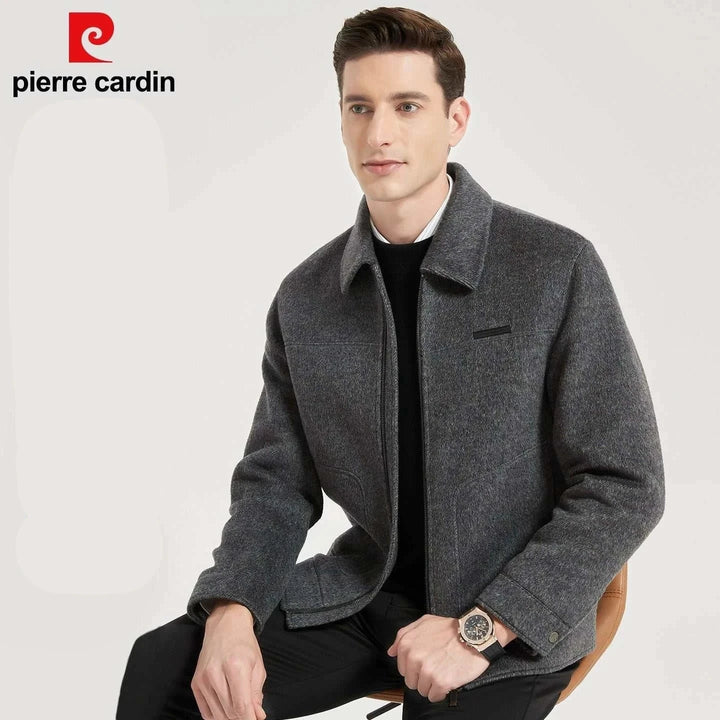 جاكيت بير كارديان رجالي صوف فخم رمادي بتصميم أنيق ودفء عالي الجودة