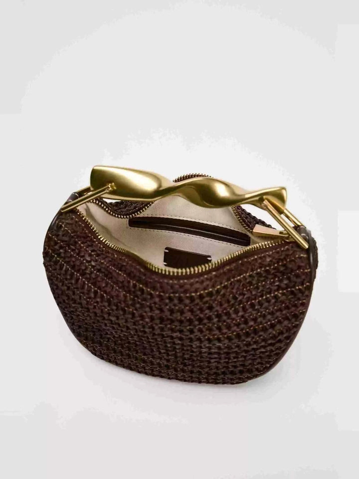 حقيبة ZA Fashion صغيرة محاكة يدوياً مع سلسلة معدنية ذهبية لحمل الكتف بأسلوب رجعي أنيق