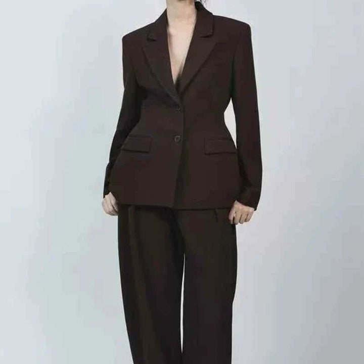women's European and American style dark brown blazer with matching casual trousers spring 2025 collection