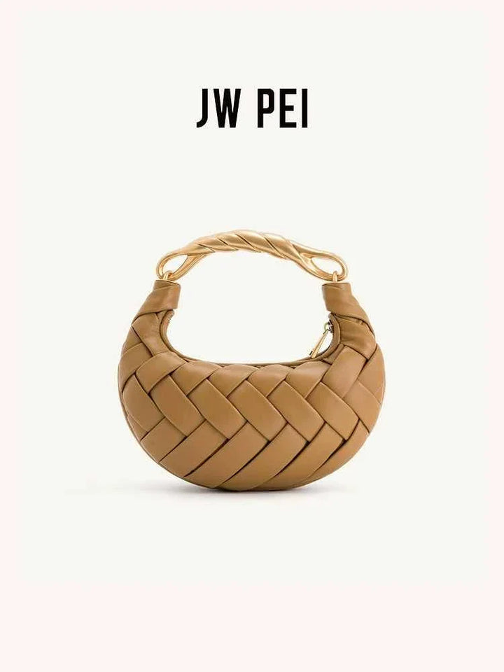 JW PEI Bird's Nest Bag Orla woven one shoulder crossbody handbag in tan leather