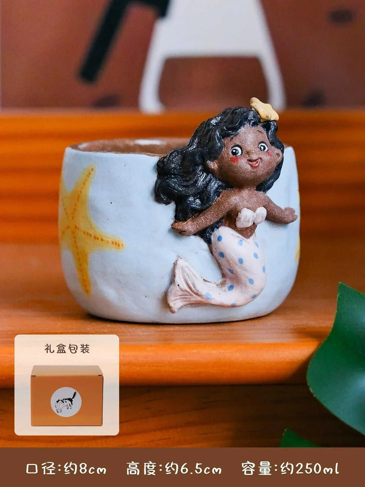كوب قهوة يدوي من ييفانغ بتصميم حورية ثلاثي الأبعاد من الطين الخزفي مطلي بألوان ناعمة وسعة 250 مل