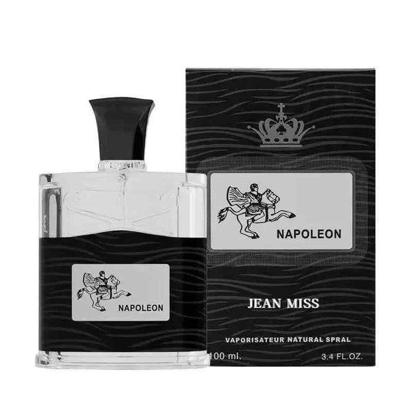 Luxury men's perfume Napoleon inspired by Creed Aventus with stylish black packaging and clear glass bottle