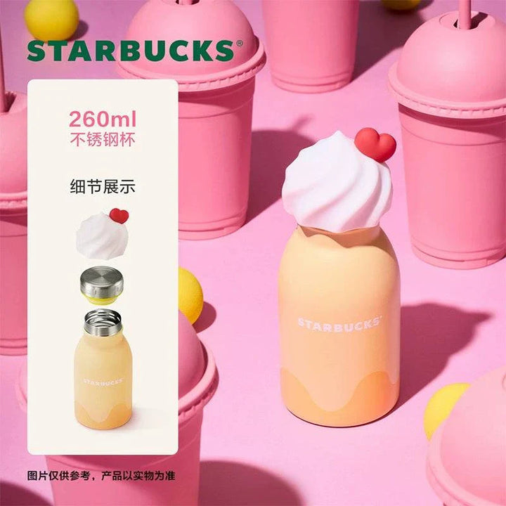 كوب ستاربكس فلابوتشينو بتصميم وردي أصفر أنيق مع غطاء مزخرف وعزل حراري عالي الجودة