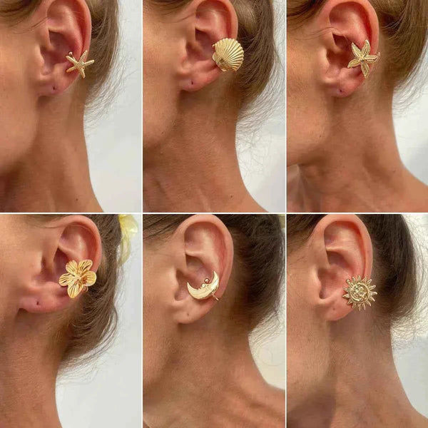  starfish shell أقراط نسائية معدنية بتصميمات نجمة البحر والقمر وأشكال طبيعية، مناسبة لموضة 2025 بأسلوب عصري بسيط وأنيق.