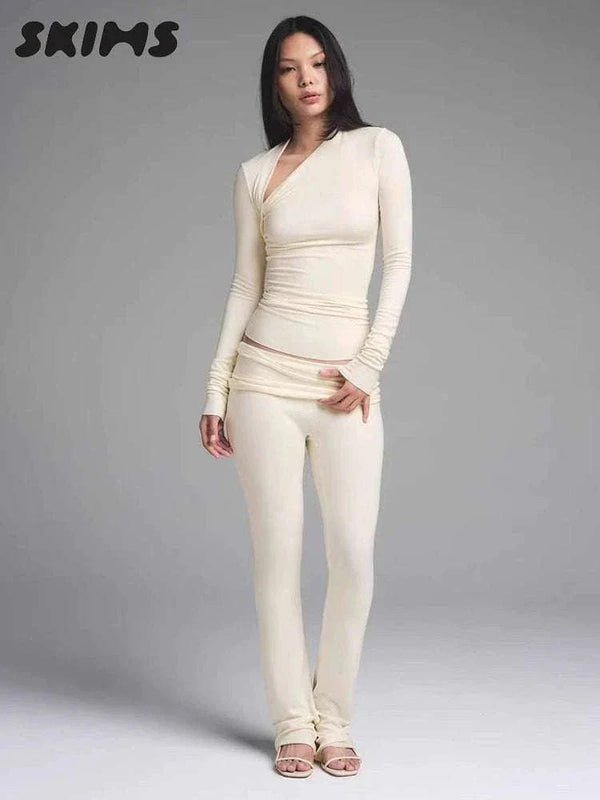 SKIMS Long Sleeve Top, Pants, Skirt Set