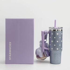 Starbucks Cup 2026 Purple Night Galaxy Series Large Capacity Car Stainless Steel Straw Cup with Bear Pendant