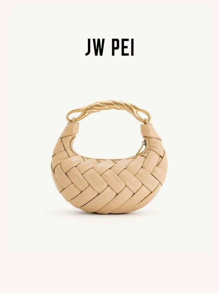 JW PEI Bird's Nest Bag Orla woven beige one shoulder crossbody handbag with high-end design