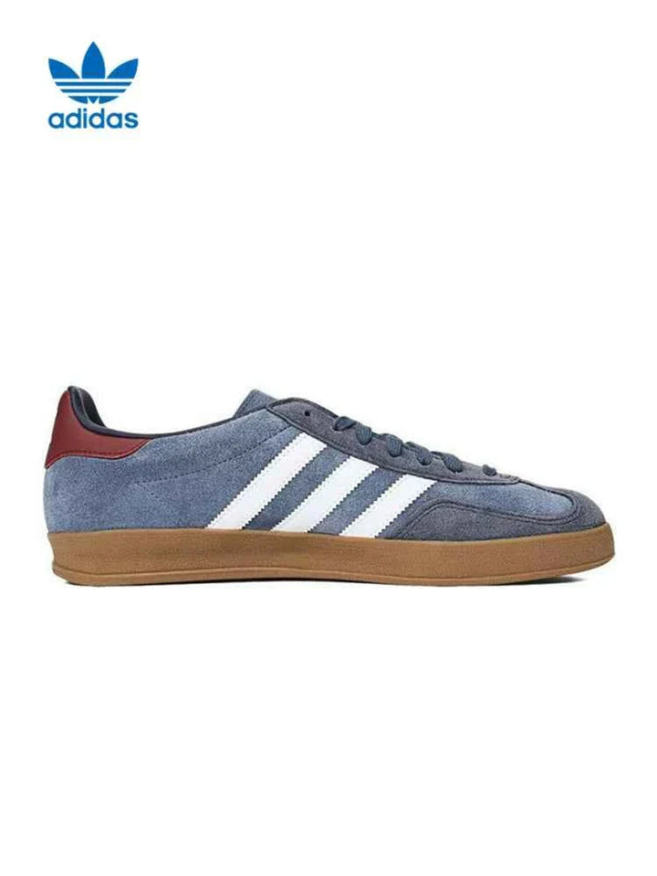 adidas أديداس سنيكرز جازيل إندور كلاسيكية شمواه أزرق مع شعار الخطوط الثلاثة ونعل مطاطي بني