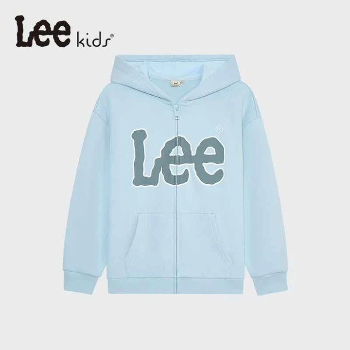 Lee kids sweatshirt light blue hoodie with zipper and front pockets for children