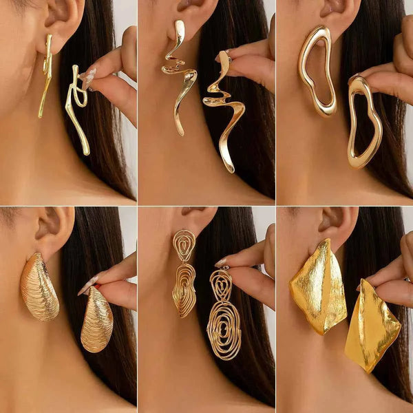 أقراط نسائية معدنية بتصاميم هندسية غير منتظمة بأسلوب عصري وجريء موضة  drop stud earrings2025 للأزياء الأوروبية والأمريكية