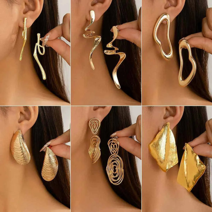 أقراط نسائية معدنية بتصاميم هندسية غير منتظمة بأسلوب عصري وجريء موضة  drop stud earrings2025 للأزياء الأوروبية والأمريكية