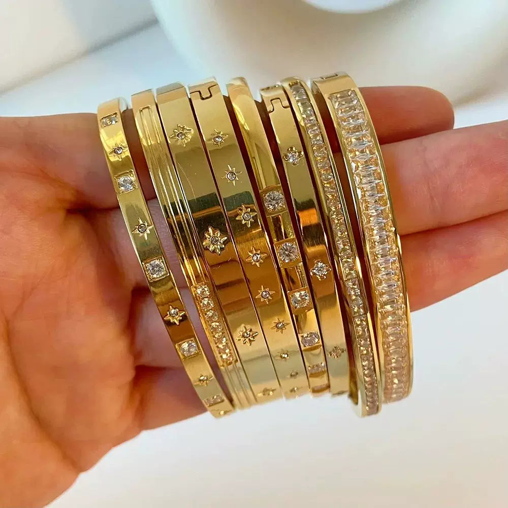 1Pc Waterproof Cubic Zirconia Bangles Stainless Steel Bracel