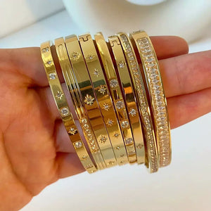 1Pc Waterproof Cubic Zirconia Bangles Stainless Steel Bracel.