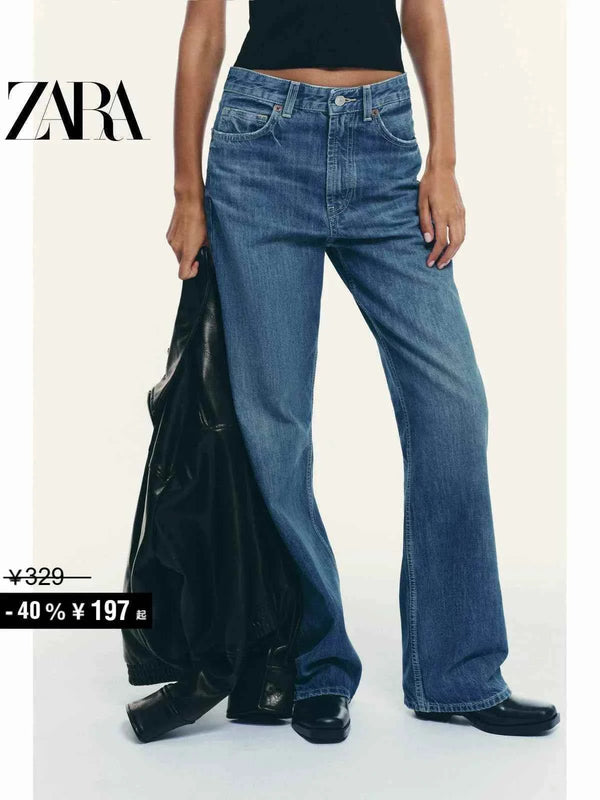 ZARA جينز ستريت ليج نسائي كاجوال عصري بقصة مستقيمة وخامة قطنية متينة ومريحة للارتداء اليومي