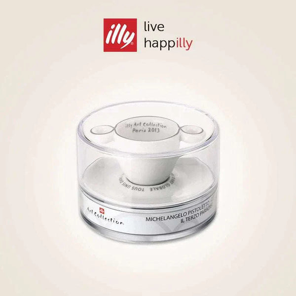 كوب قهوة إسبريسو إيطالي illy بتصميم فني مع غلاف شفاف لحفظ الحرارة وأناقة عالية