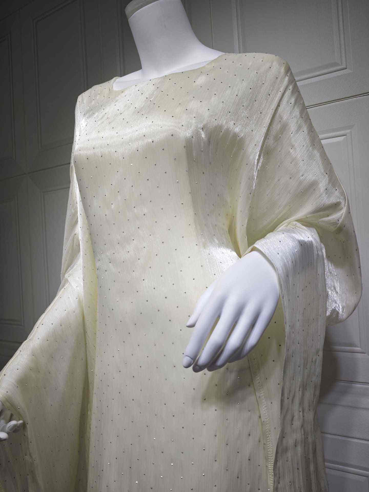 Elegant pullover robe with crystal embellishments, featuring loose fit and wide sleeves, suitable for formal occasions.