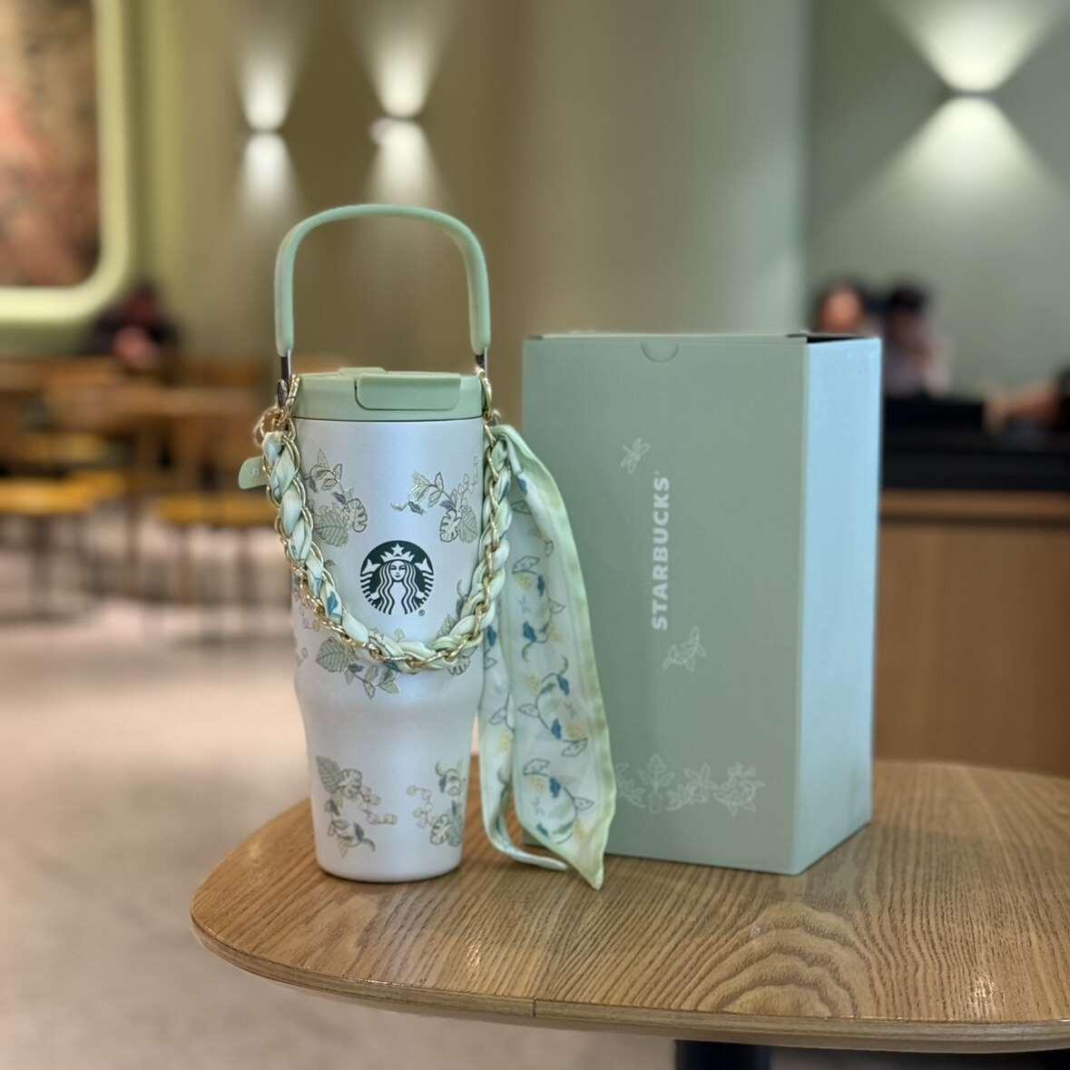 Starbucks cup 2026 spring sequence pattern series national style small fresh ceramic mark stainless steel thermos cup gift box.