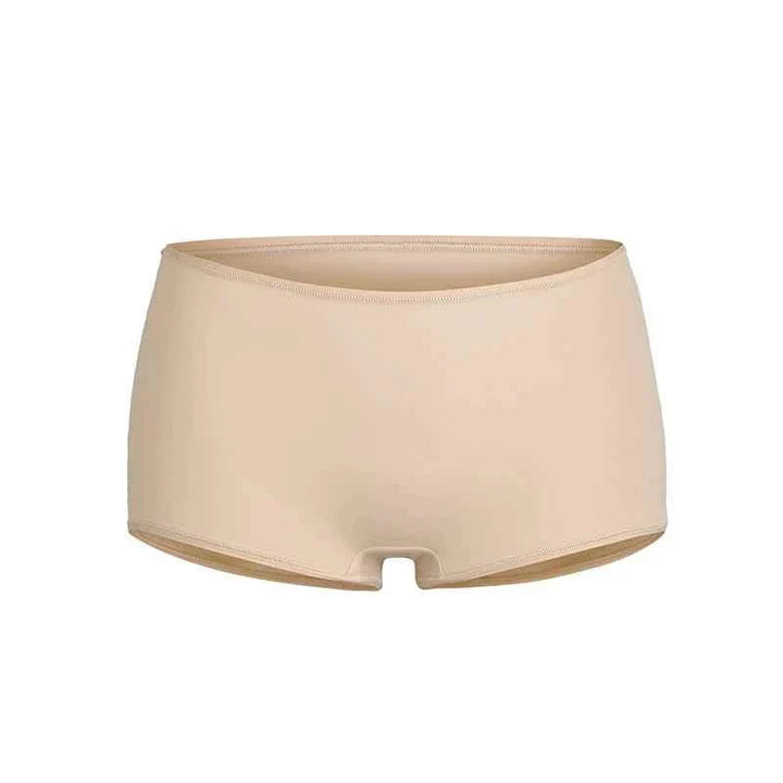 Seamless high stretch beige women's boy short panties Pāk Lu SKIMS PANTIES with cotton area and comfortable fit