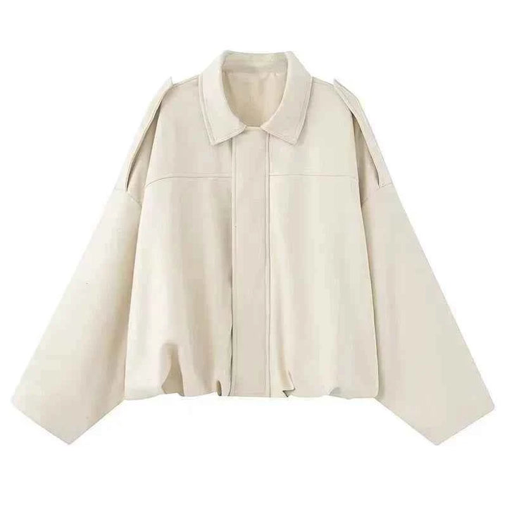 سترة بومبر نسائية من جلد السويد بتصميم أكمام دولمان وياقة من مجموعة WMXZ spring الجديدة لعام 2024