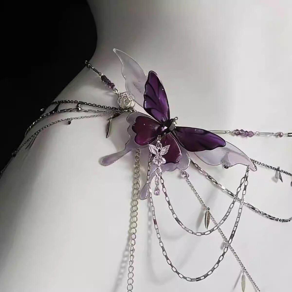 حزام خصر Butterfly Chain بتصميم فراشة أرجوانية ساحر.