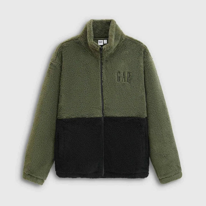 Gap جاكيت شتوي صوف مبطن بلونين سادة بسحاب أمامي للدفء والأناقة