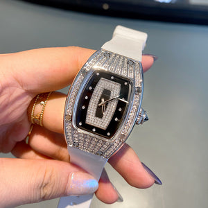 Watch women's 2026 new genuine women's watch, tonneau-shaped large dial, light luxury, niche diamond-encrusted high-end.