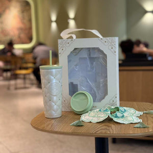 Starbucks cup 2026 spring sequence pattern series national style small fresh ceramic mark stainless steel thermos cup gift box.