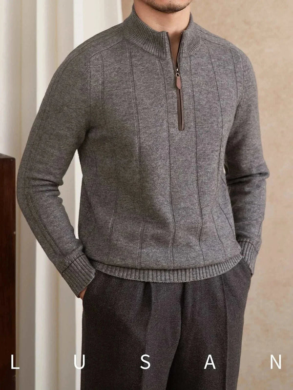 Mr. Lu San's 30% سويتر wool gray sweater with half zipper and ribbed cuffs for comfort and style