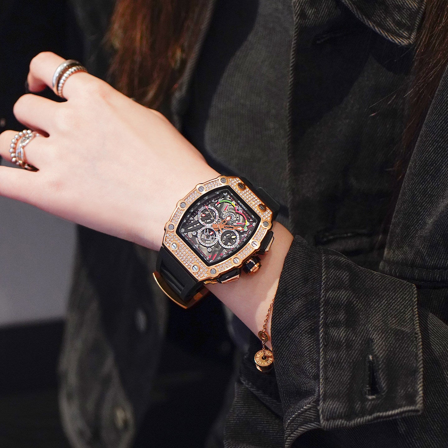 Richard barrel-shaped large dial 2026 new watch women's virtue genuine autumn and winter trend red couple men's watch.