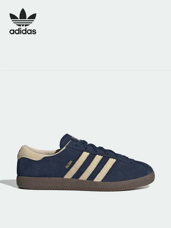 Adidas Official Clover women's lightweight navy blue athleisure sneakers with beige stripes and gum sole