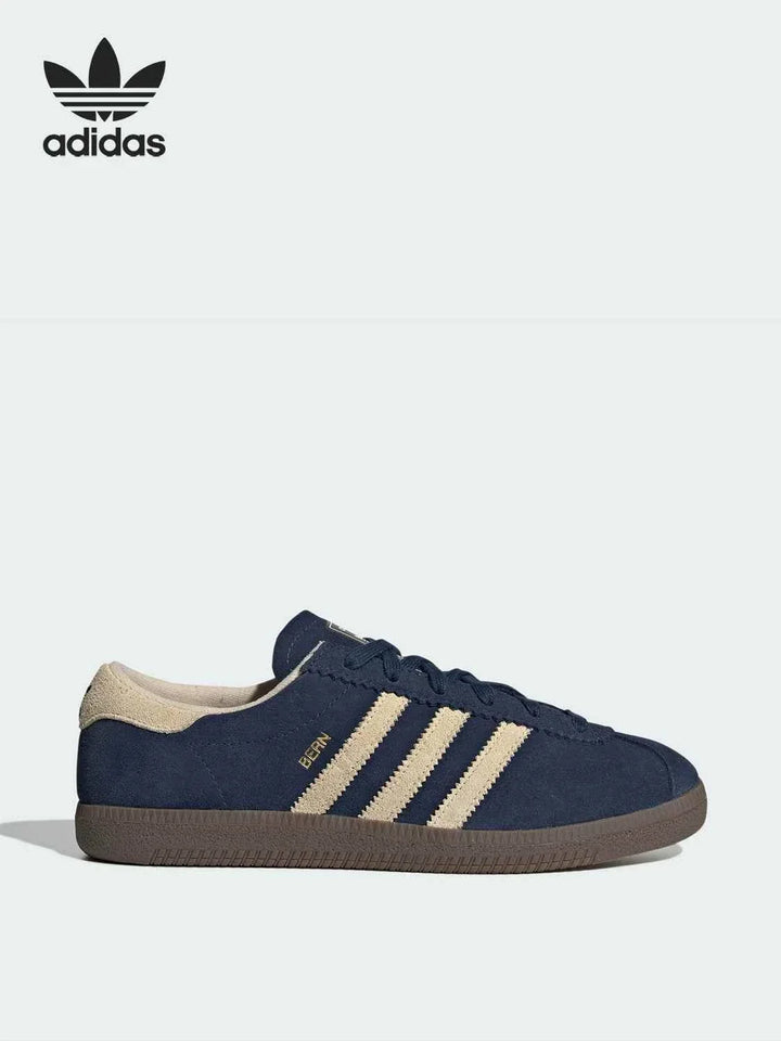 Adidas Official Clover women's lightweight navy blue athleisure sneakers with beige stripes and gum sole