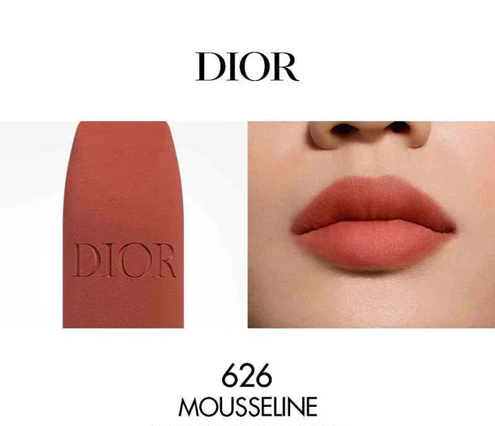 Rouge Dior الكلاسيكية Matte Lipstick Shade 626 Mousseline with soft silky finish on lips