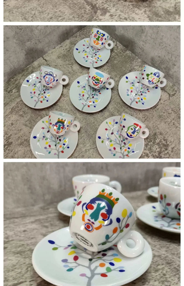 طقم أكواب illy 2022 مع فن وجه ملون وتصميم بورسلان إيطالي فاخر