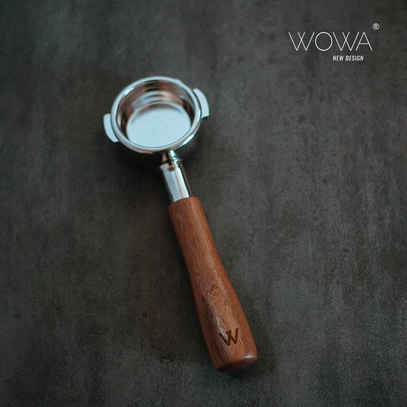 WOWA Portafilter بمقبض خشبي فاخر وتصميم أنيق.