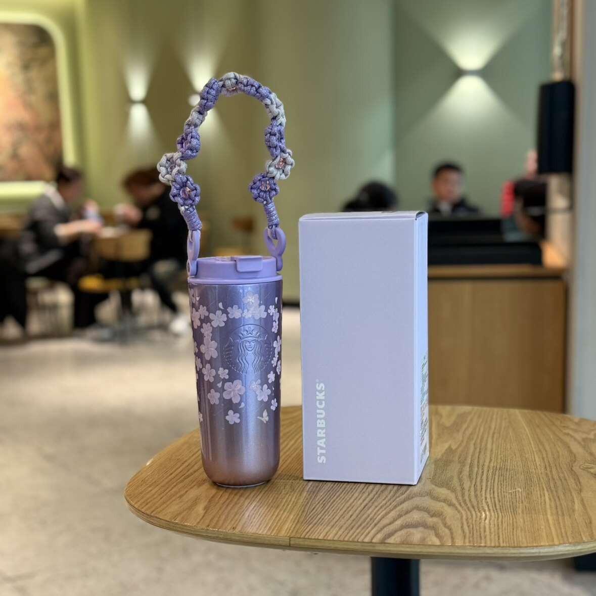 Starbucks cup 2026 spring new product Twilight cherry blossom series high-value glass straw stainless steel thermos cup.