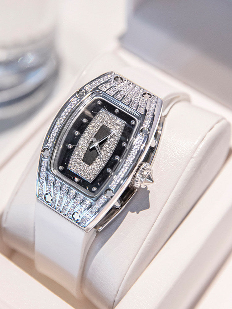 Light luxury niche diamond-encrusted women's watch, tonneau-shaped large dial, gypsophila high-end luxury women's watch brand genuine.