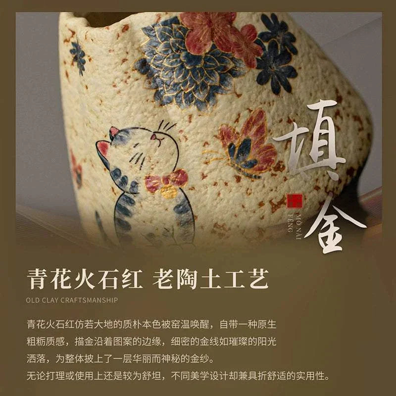 طقم تحضير Matcha سيراميك ياباني 8 قطع بتصميم القطط الفاخر.