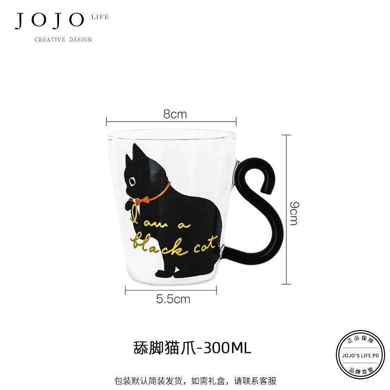 JOJO hand-painted cute cat glass coffee cup.