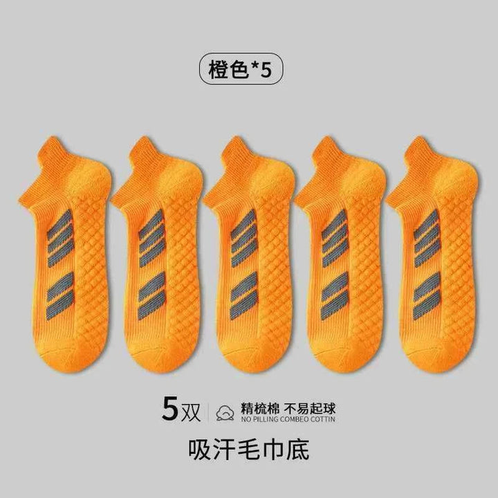 جوارب رياضية رجالية خريفية قطنية سميكة لامتصاص العرق ومضادة للرائحة للركض وكرة السلة کوت قصيرة برتقالي