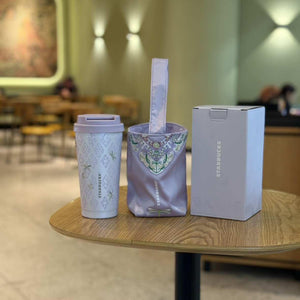 Starbucks cup 2026 spring sequence pattern series national style small fresh ceramic mark stainless steel thermos cup gift box.